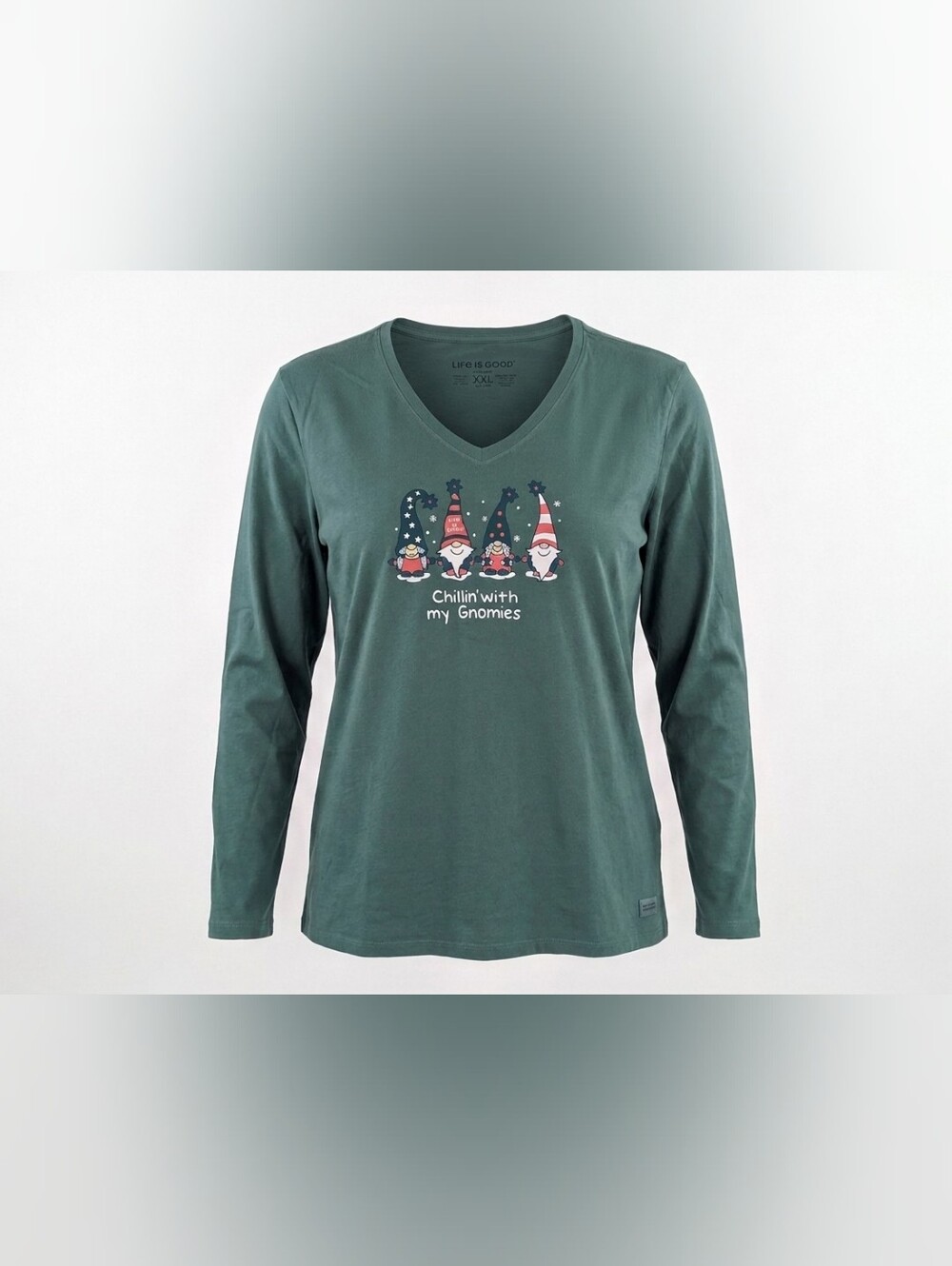 Life Is Good Women's Forest Green V-Neck 'Chillin' with my Gnomies' Long Sleeve